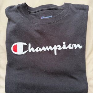 Champion Black Tee with Red and White Logo